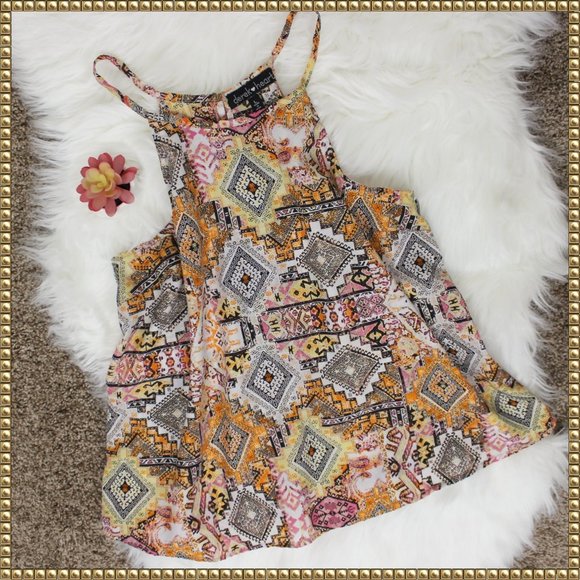 Derek Heart Tops - Derek Heart Halter Spaghetti Strap Cut Out Back Aztec Print Blouse LARGE